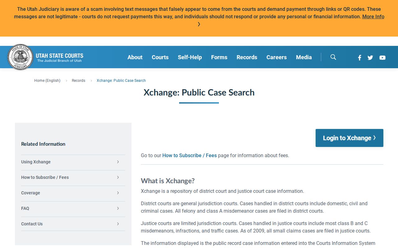 Utah Courts Xchange official court-record search for Iron County case disposition