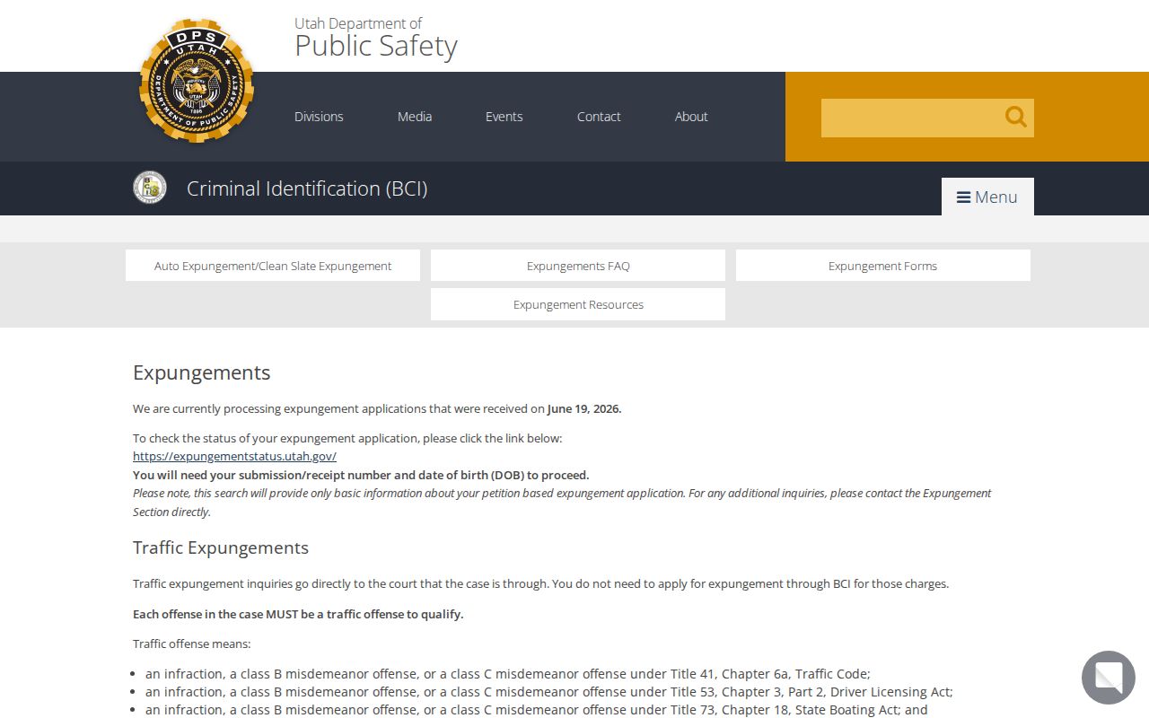Utah official expungement information relevant to Iron County booking records